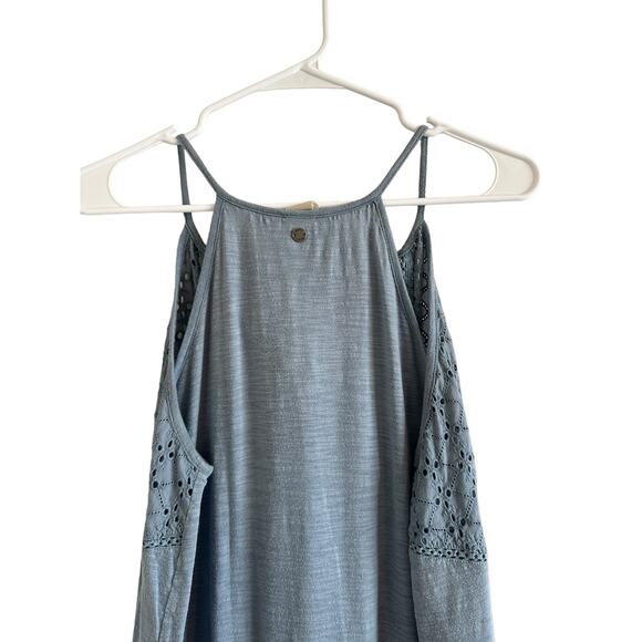 Roxy Women’s Medium Blue Cotton V-Neck Embroidered Sleeveless Mini Dress - Picture 10 of 14